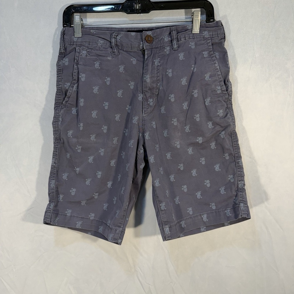 American Eagle Chino Shorts Blue Flat Front Casual Pineapple All Over Print 28